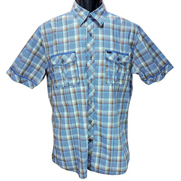 7 Diamonds Mens Short Sleeve Western Plaid Shirt Medium - Picture 1 of 9